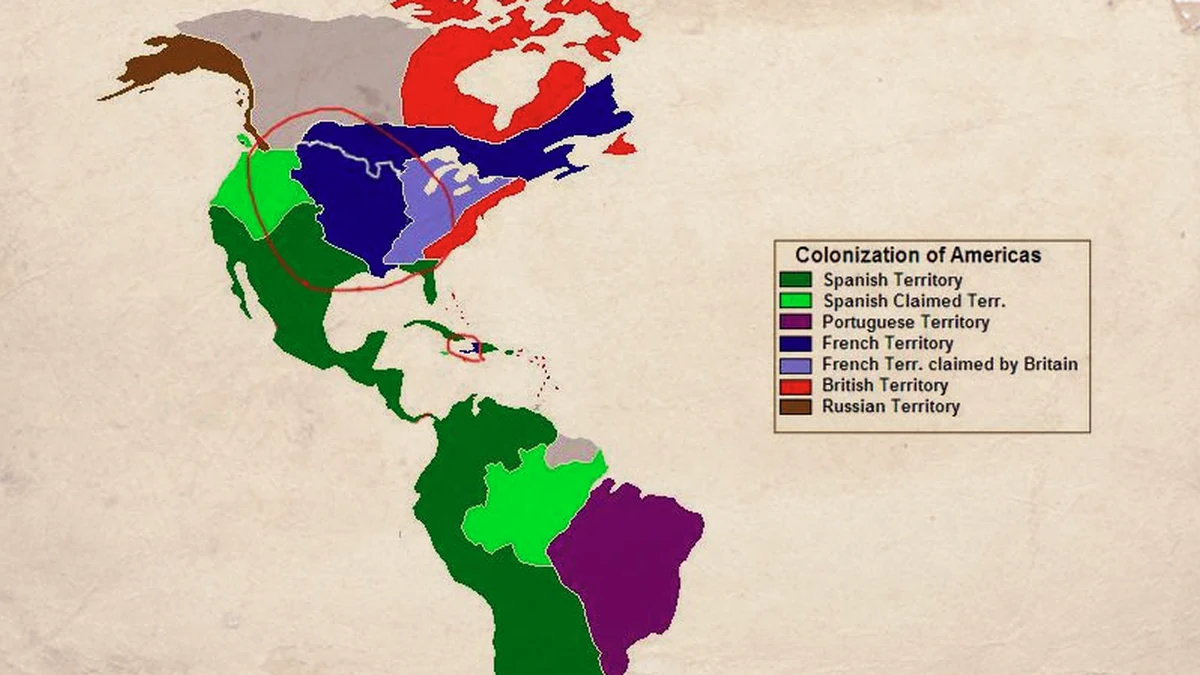 Carte historique des Amériques montrant la Louisiane française et les territoires coloniaux européens au début du XIXe siècle.