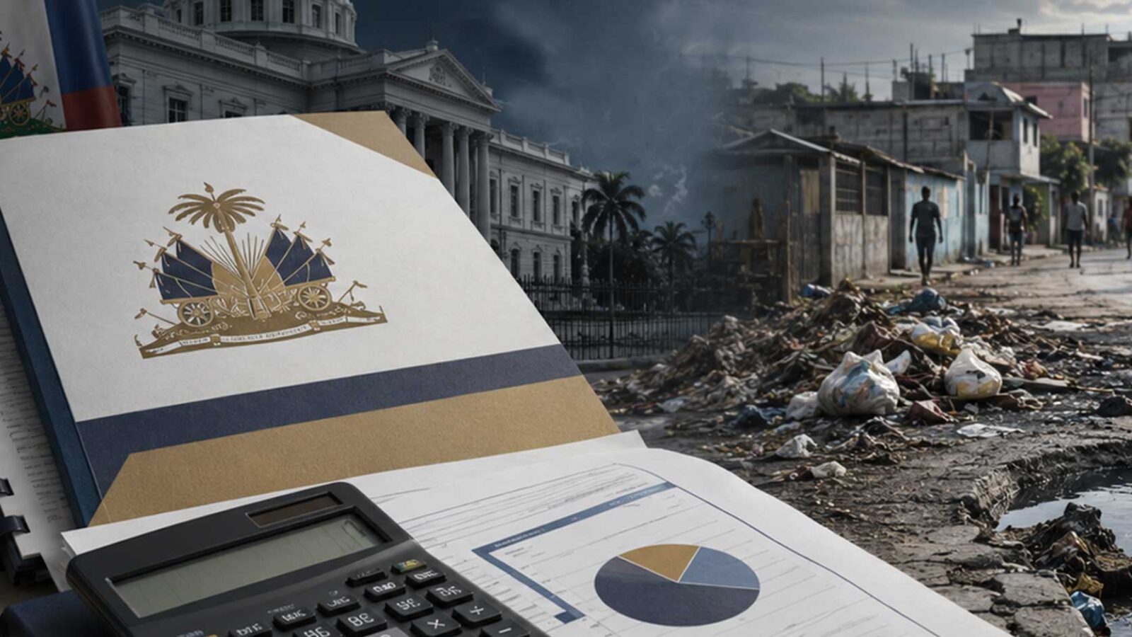 Illustration de l’exécution du budget 2025-2026 en Haïti et de son impact sur les services publics.