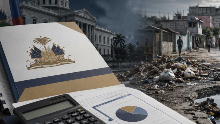 Illustration de l’exécution du budget 2025-2026 en Haïti et de son impact sur les services publics.