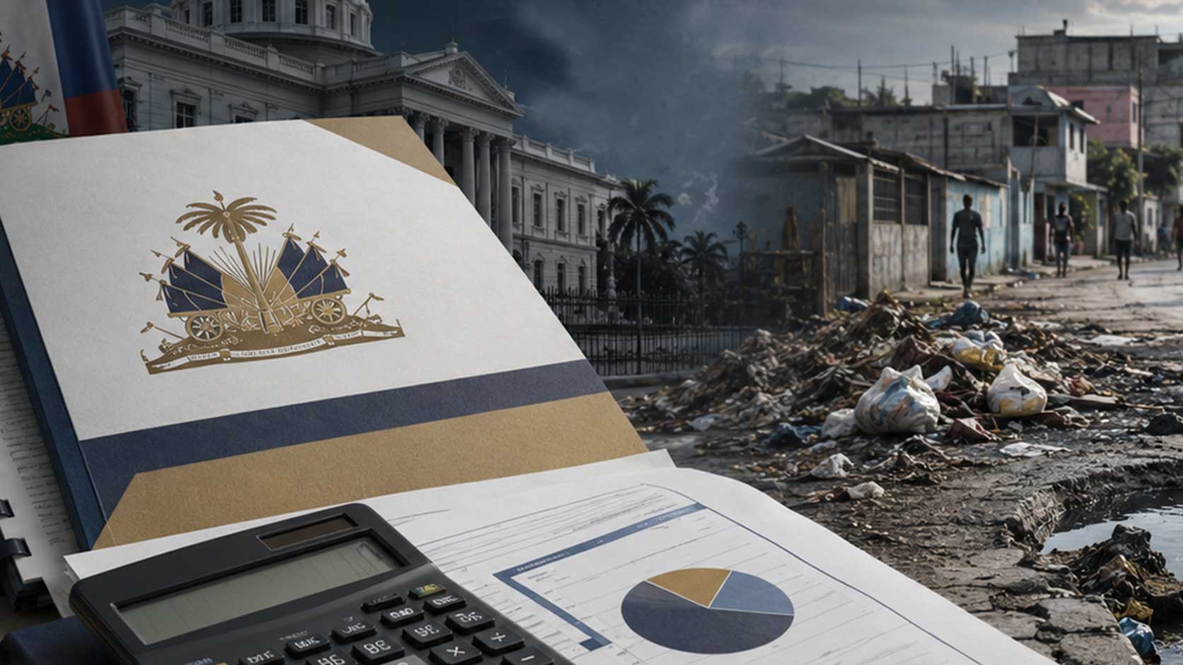 Illustration de l’exécution du budget 2025-2026 en Haïti et de son impact sur les services publics.