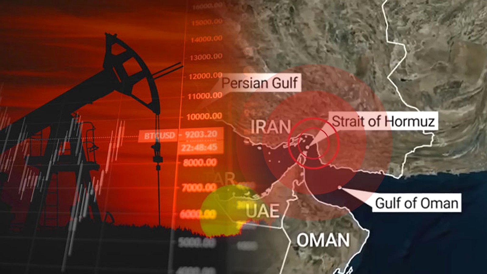 Illustration du prix du pétrole WTI et du détroit d’Ormuz dans un contexte de tensions géopolitiques.