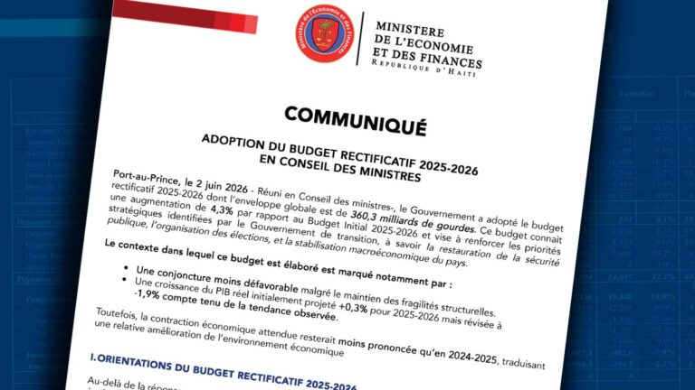 Communiqué du Ministère de l’Économie et des Finances sur le budget rectificatif 2025-2026 en Haïti.