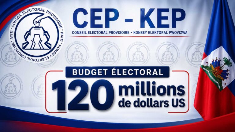 Visuel du CEP annonçant un budget électoral de 120 millions de dollars US pour les prochaines opérations électorales en Haïti.