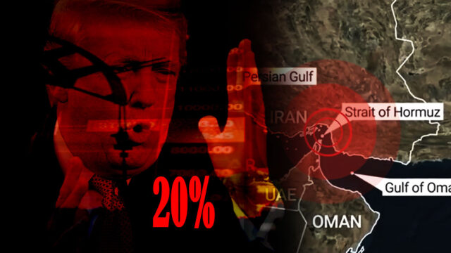 Illustration montrant Donald Trump, un pétrolier et une carte du détroit d’Ormuz pour illustrer l’annonce d’une redevance de 20 % sur les cargaisons transitant par cette voie maritime stratégique.