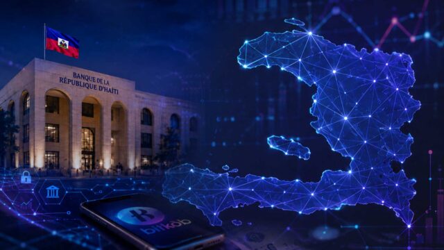Illustration de la Banque de la République d'Haïti (BRH), d'une carte numérique d'Haïti et d'une application mobile évoquant les initiatives de transformation numérique et l'intelligence artificielle.