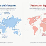 Comparaison visuelle entre la projection de Mercator et la projection Equal Earth, montrant comment la taille apparente de l’Afrique et du Groenland change selon la carte utilisée.