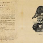 Illustration associant Jean-Jacques Dessalines à la première page de la Constitution d’Hayti de 1805.