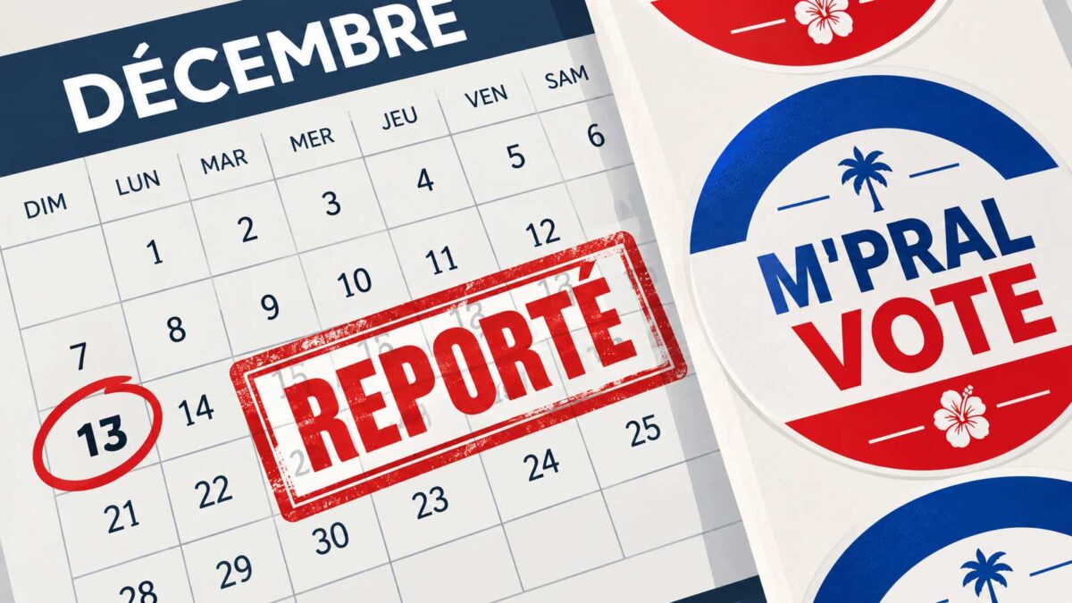 Calendrier de décembre avec le 13 encerclé et la mention « Reporté », à côté de symboles électoraux haïtiens.