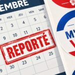 Calendrier de décembre avec le 13 encerclé et la mention « Reporté », à côté de symboles électoraux haïtiens.